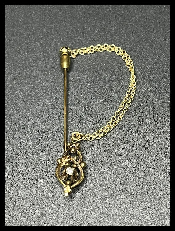 Vintage Royal Scepter Diamond Stickpin with Chain - 3