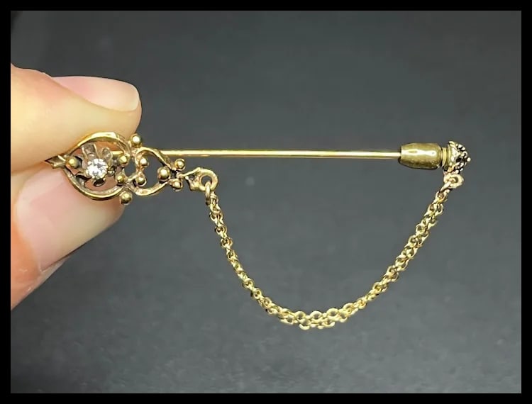 Vintage Royal Scepter Diamond Stickpin with Chain - 7