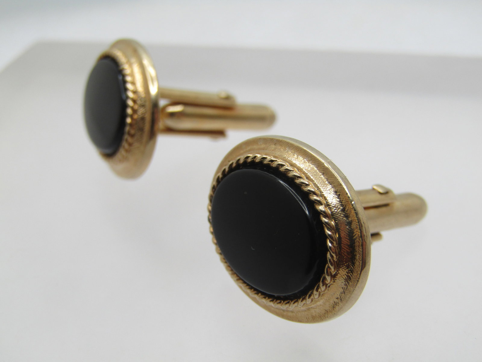 Vintage Black & Gold Tone Cufflinks, Avon, 1960's-1970's - 2