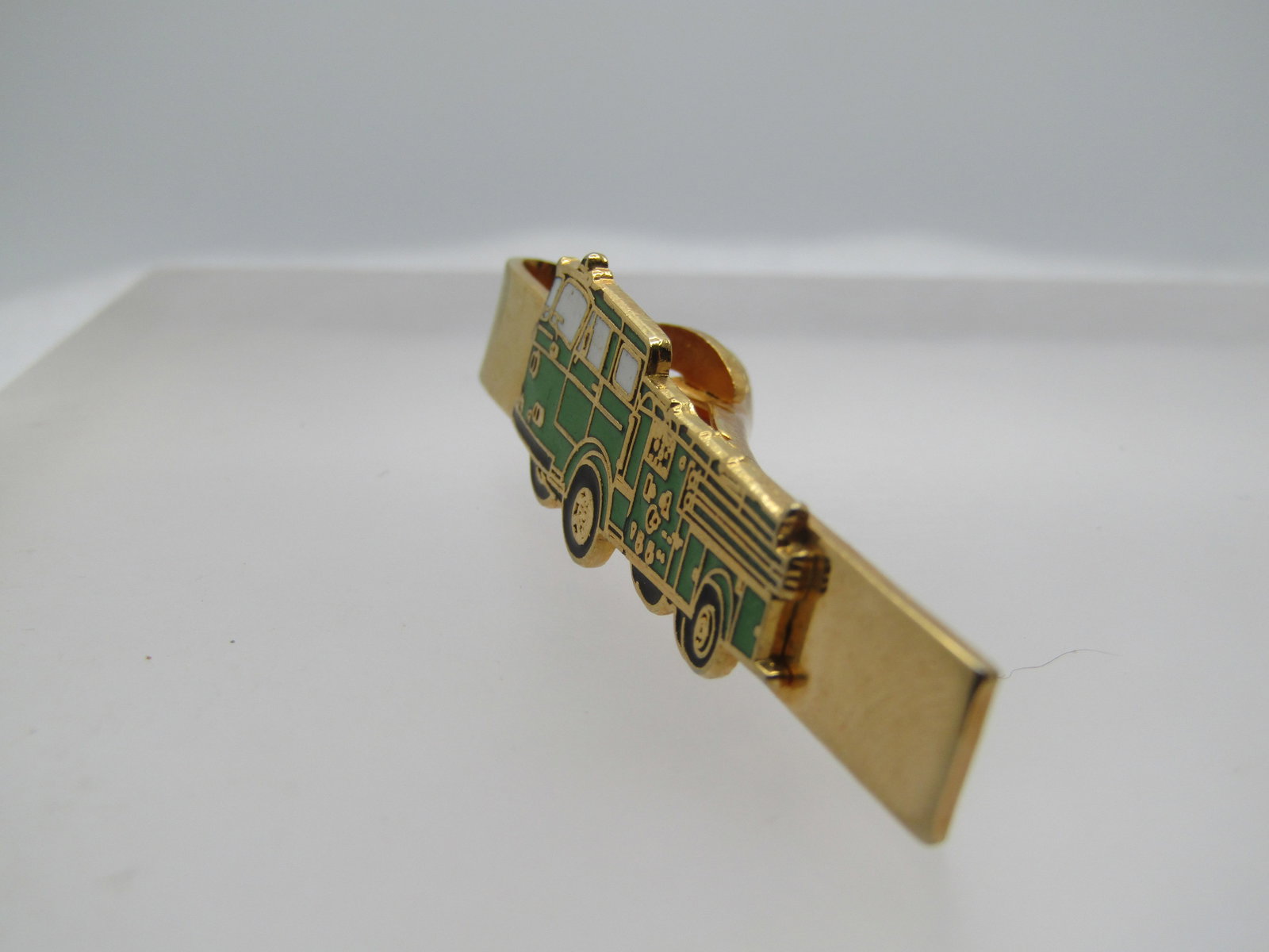 Vintage Green Fire Truck Tie Clasp, 1960's-1970's, Signed Hook-Fast - 2