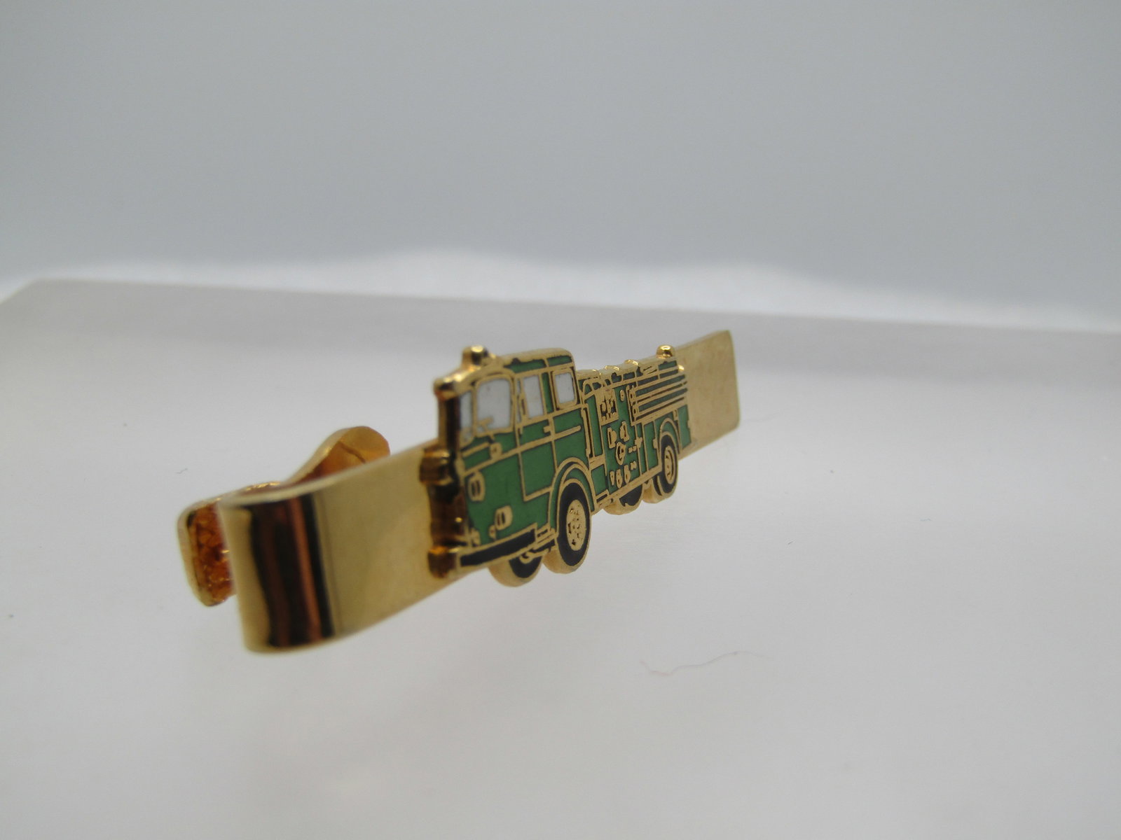 Vintage Green Fire Truck Tie Clasp, 1960's-1970's, Signed Hook-Fast - 3