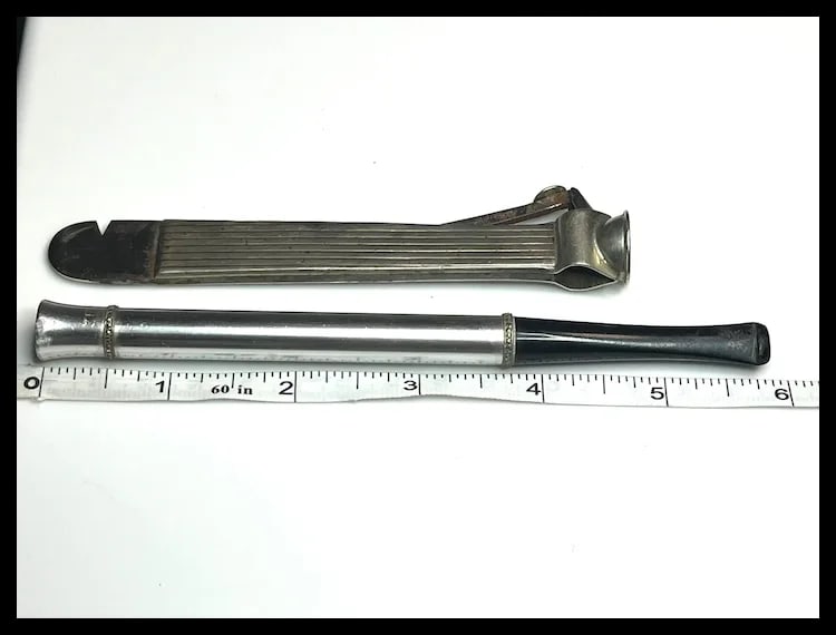 Vintage Silver and Steel Cigar Cutter & Zeus Cigarette Holder - 14