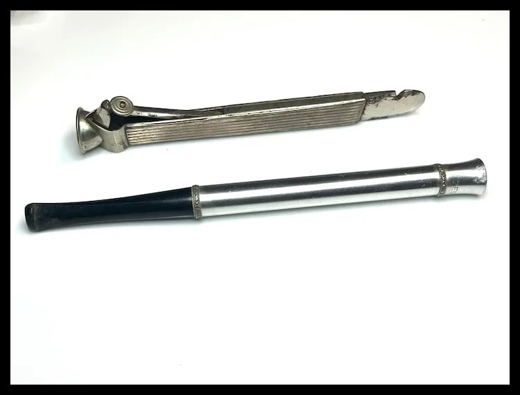 Vintage Silver and Steel Cigar Cutter & Zeus Cigarette Holder - 2