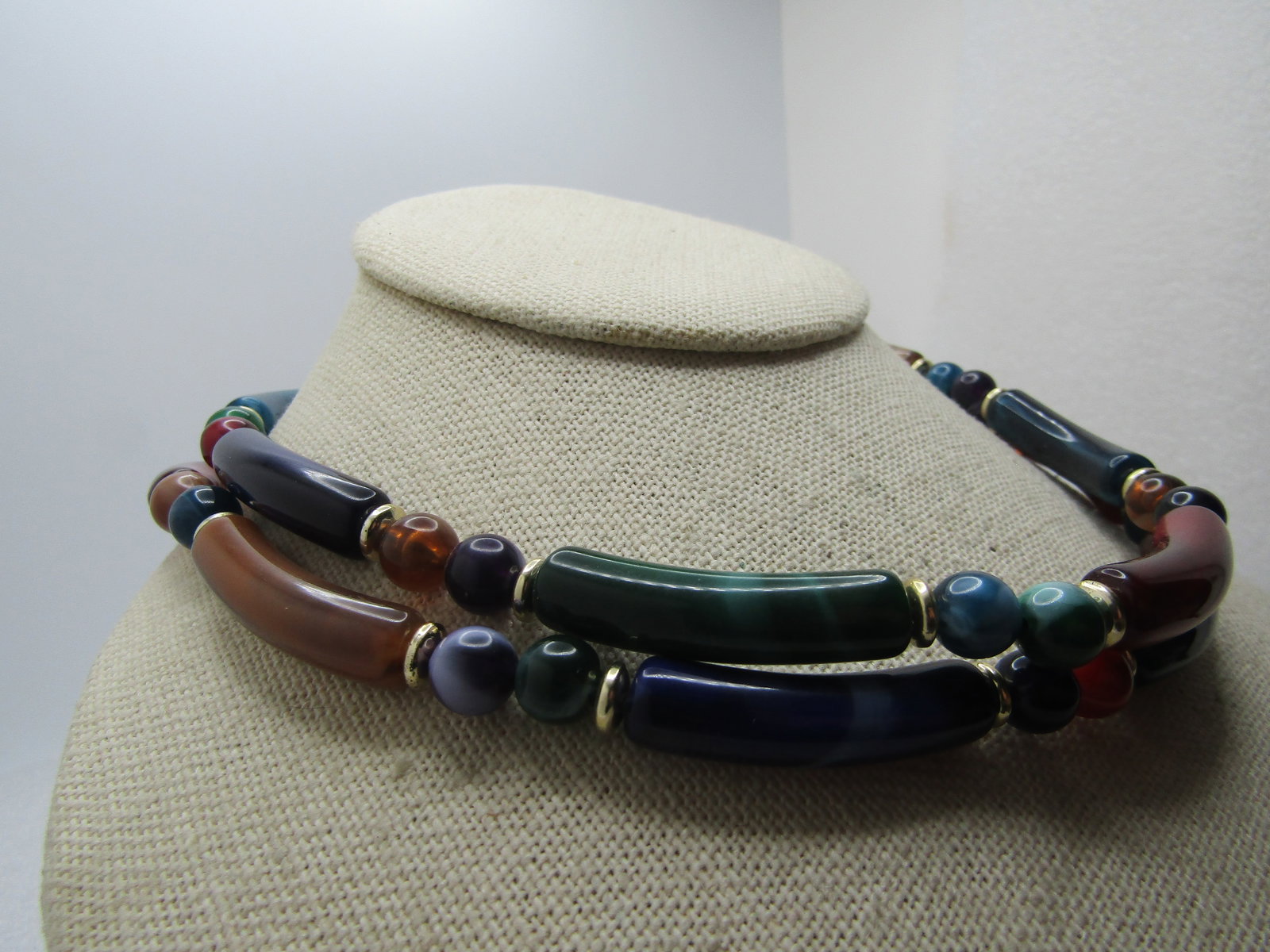 Vintage Faux Agate Necklace, Double Strand, 24", 1970's-1980's - 3