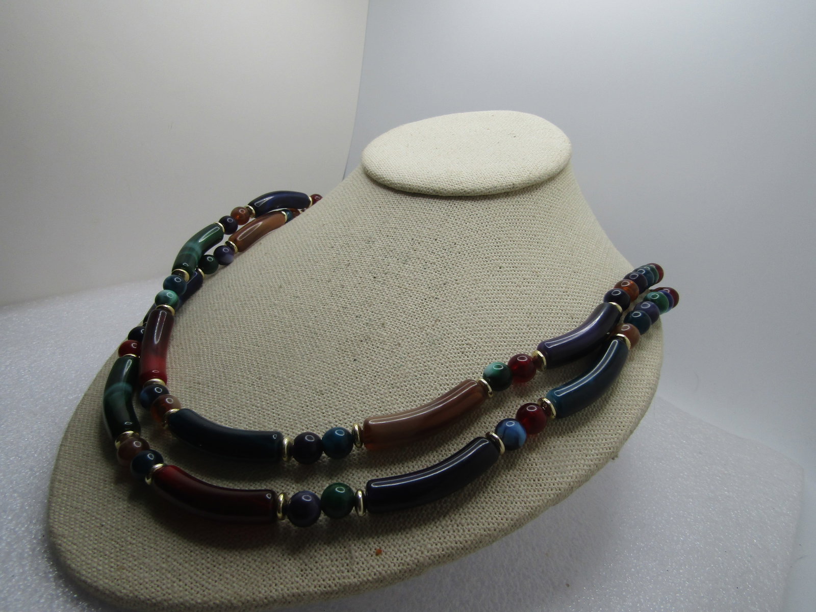 Vintage Faux Agate Necklace, Double Strand, 24", 1970's-1980's - 4