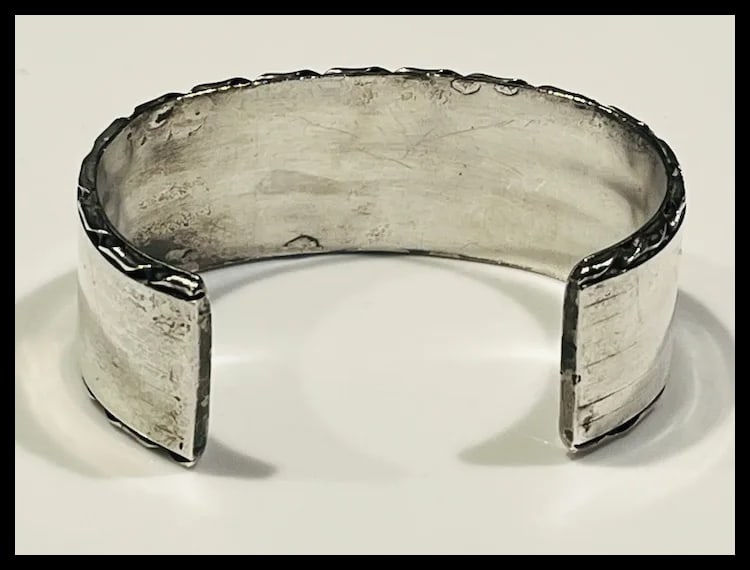 Vintage Zuni Sterling Silver Turquoise, Coral, and Shell Channel Inlay Cuff/ Bracelet - 7