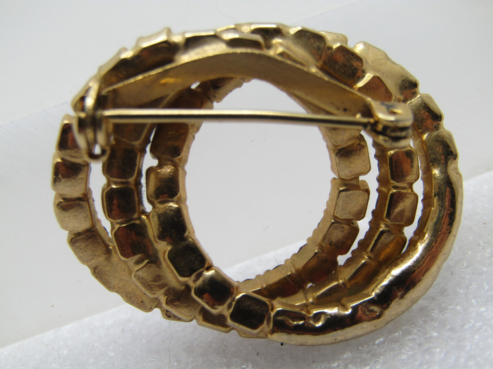 Vintage Triple Rhinestone Circle Brooch, Pink, Lavender, Green, 1960's - 4