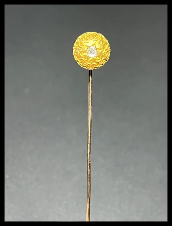 Vintage European Cut Diamond 14k Gold Ornate Ball Stickpin - 3