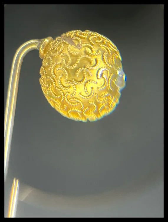 Vintage European Cut Diamond 14k Gold Ornate Ball Stickpin - 7