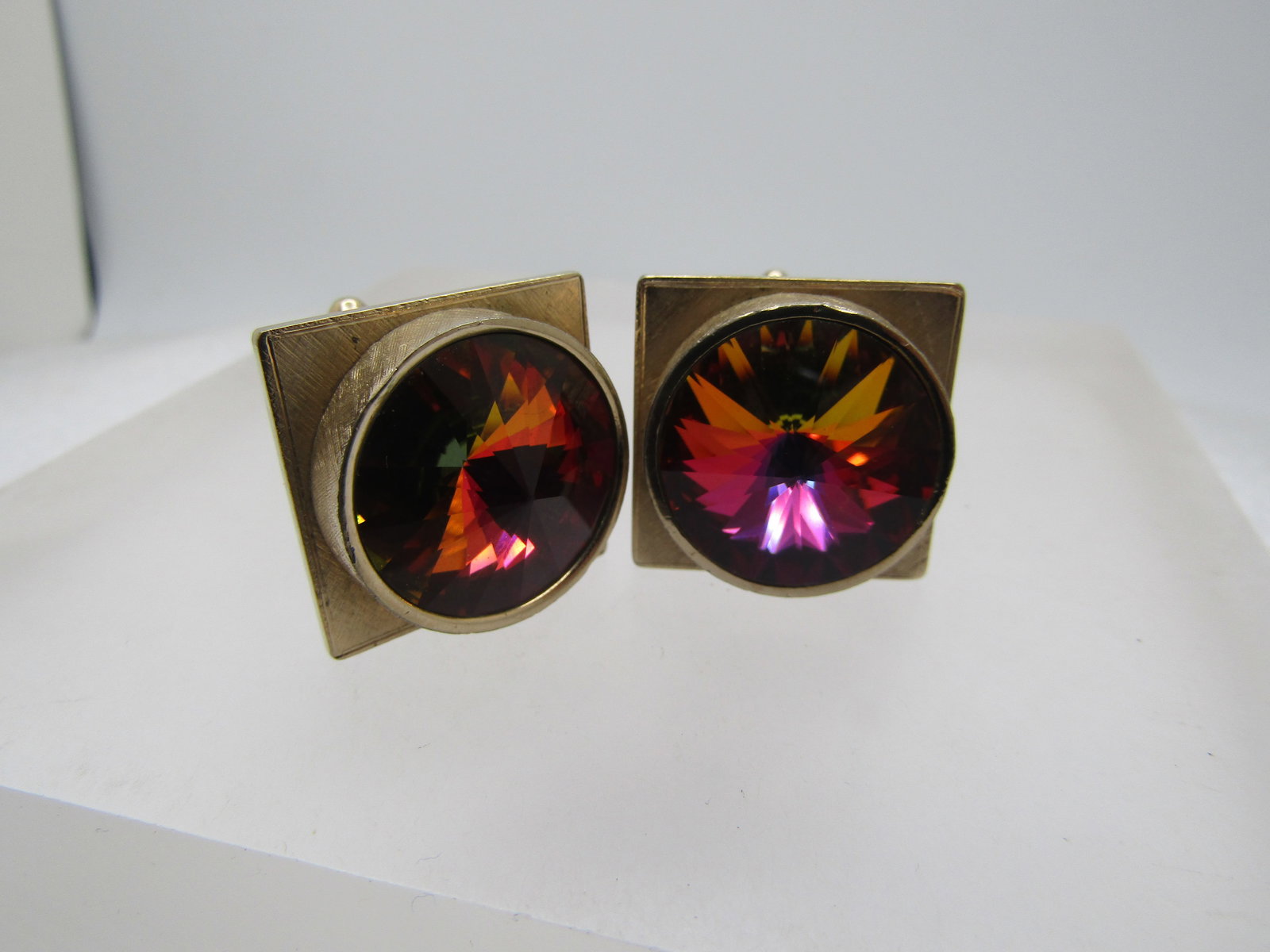 Vintage Dante Watermelon Rivoli Rhinestone Cufflinks, 1960's-1970's - 3