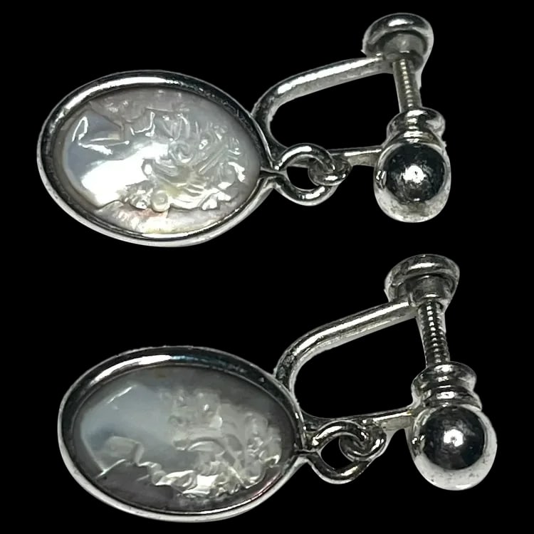 Vintage Van Dell Sterling Silver and Mother of Pearl Cameo Earrings (1 of 7)