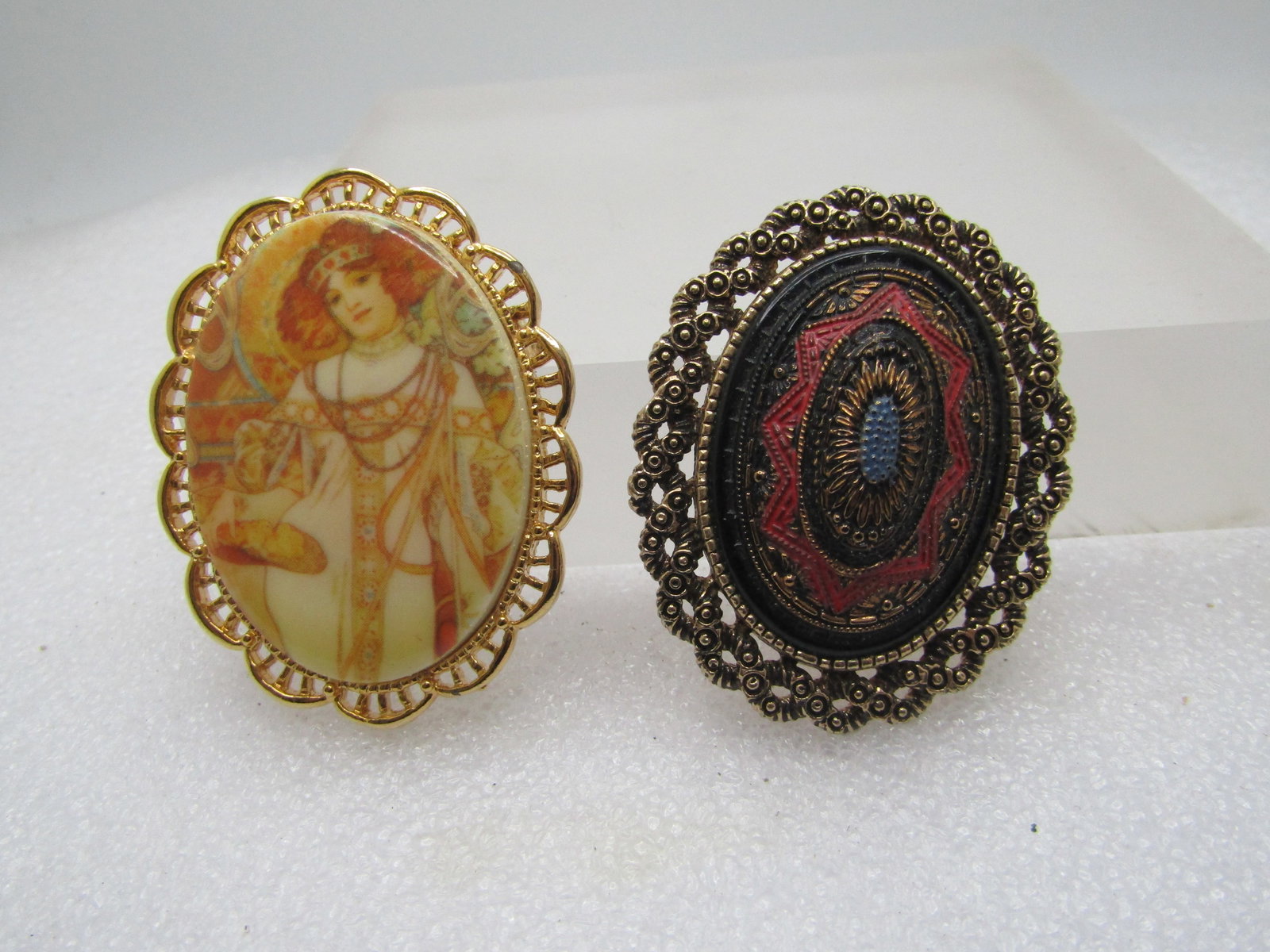 Vintage Pair of Cameo Style Brooches/Pendant, 1960's-1970's, One Signed (1 of 4)