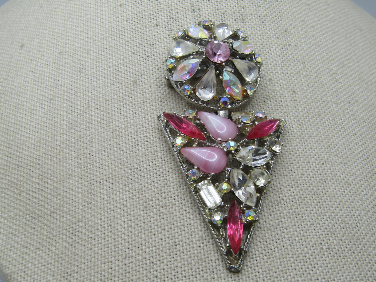 Vintage Round and Pointed Drop Brooch, Rhinestones, 1950's-1960's, 3" - 2