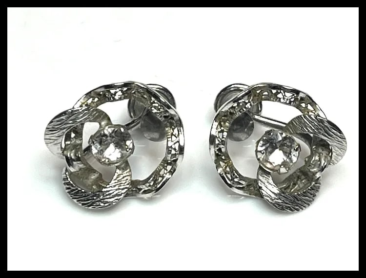 Vintage Sterling Flower Screw Back Earrings - 2
