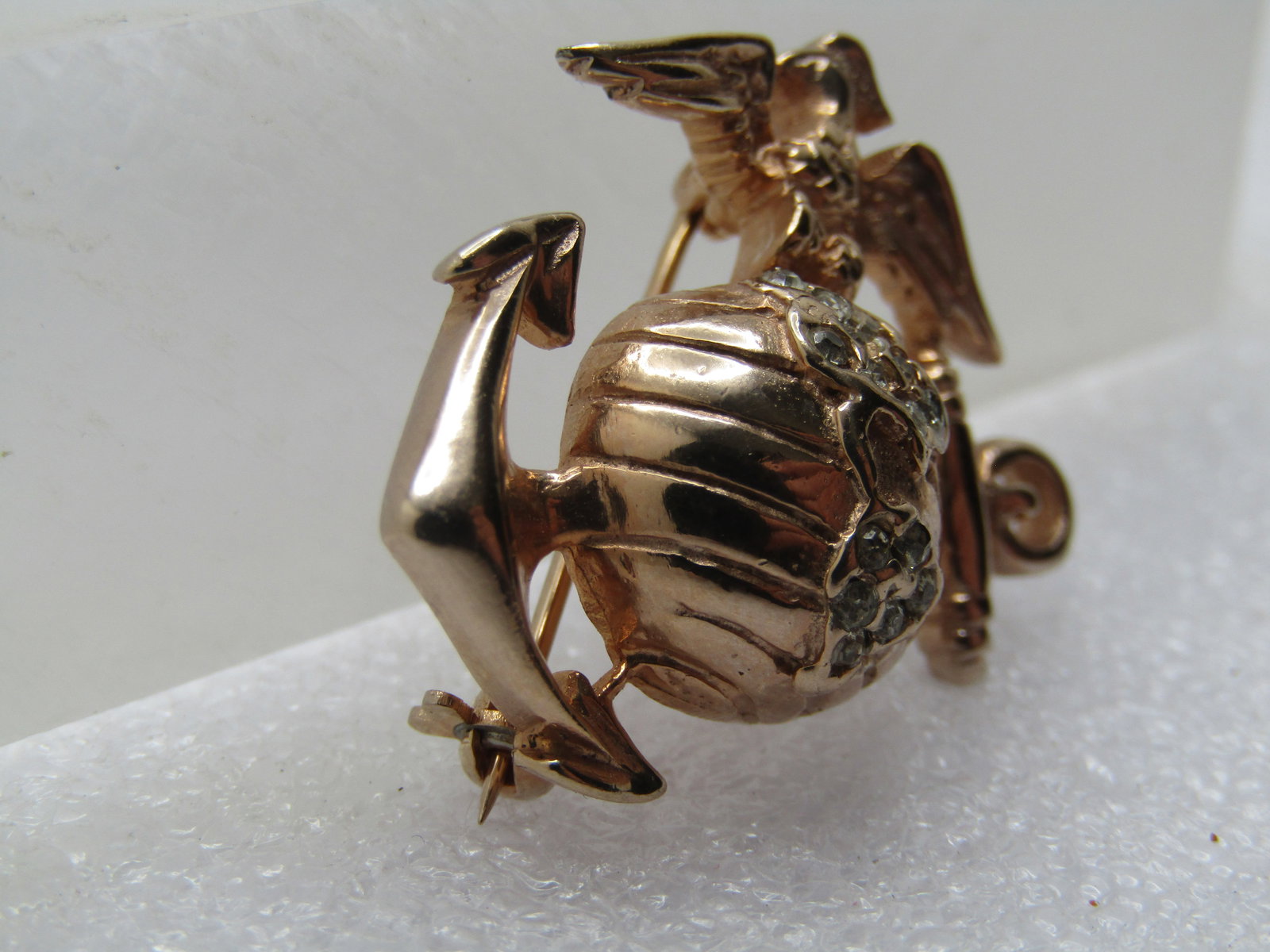 Vintage USMC Globe, Anchor, Eagle Brooch, Rhinestones, 1960's - 2