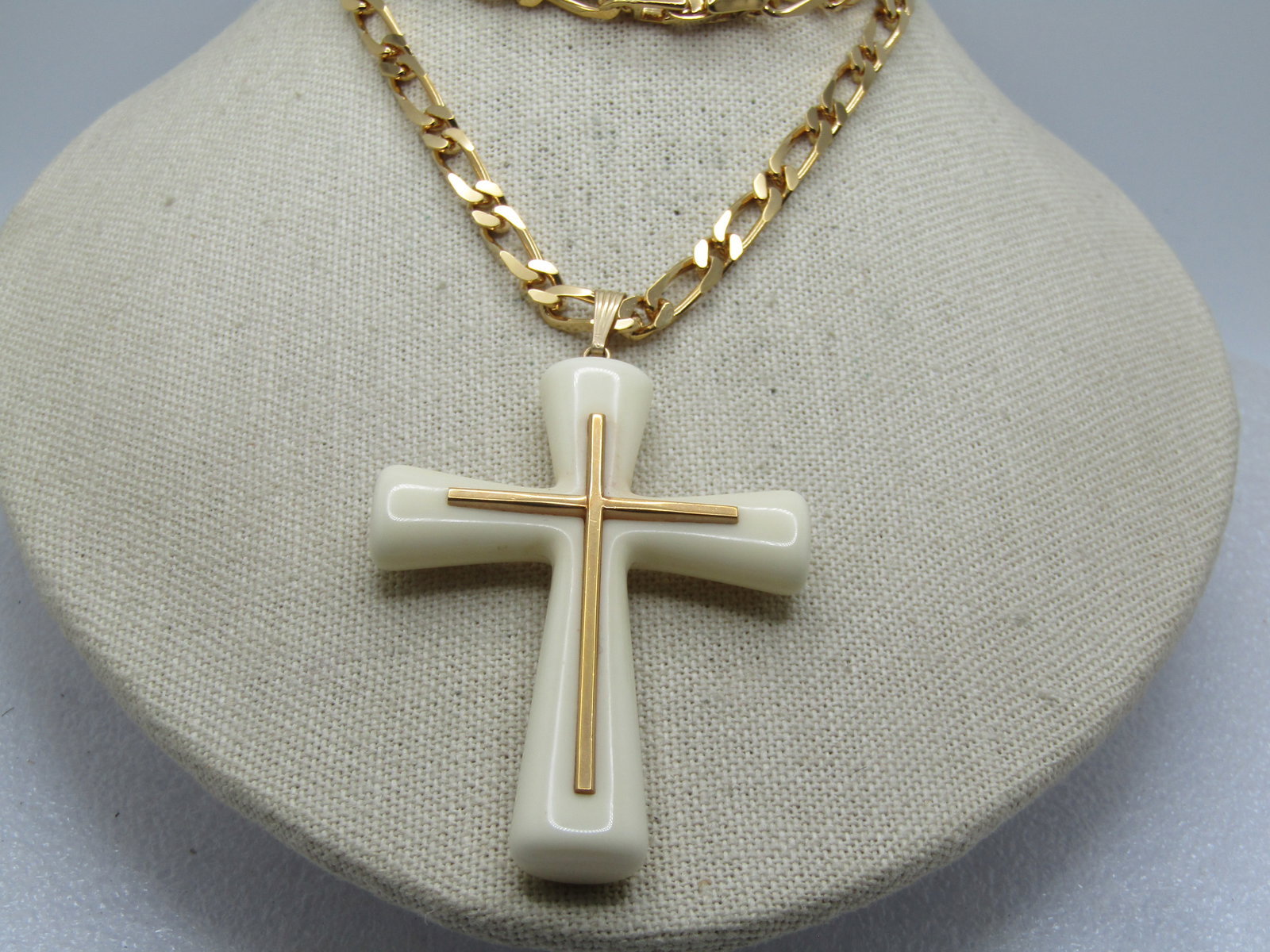 Vintage Monet White Reversible Cross Necklace, 24", 1960's-1970's - 2