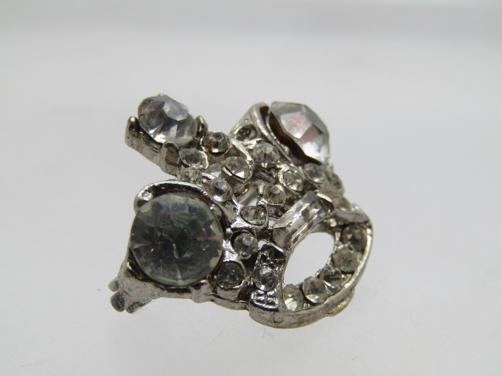 Vintage Clear Rhinestone Crown Brooch, 1940's-1950's - 3