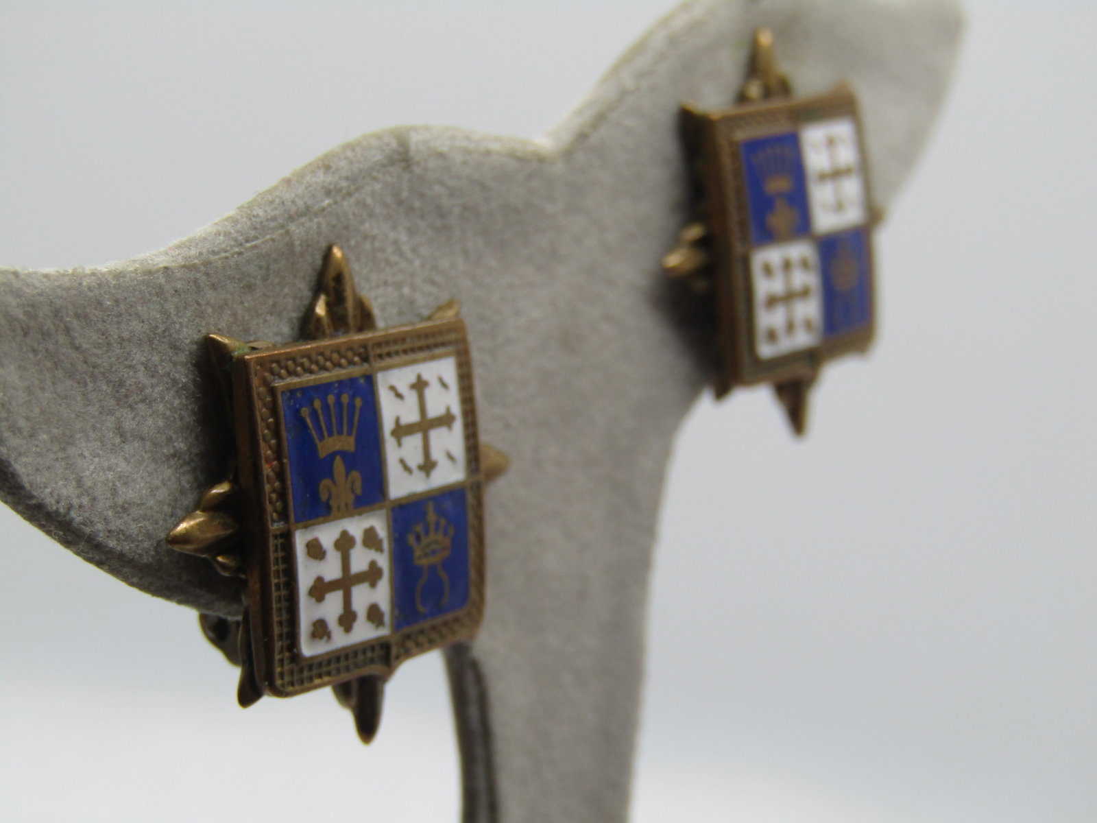 Vintage Enameled Coat-of-Arms Earrings, Clip, 1940's-1950's - 3