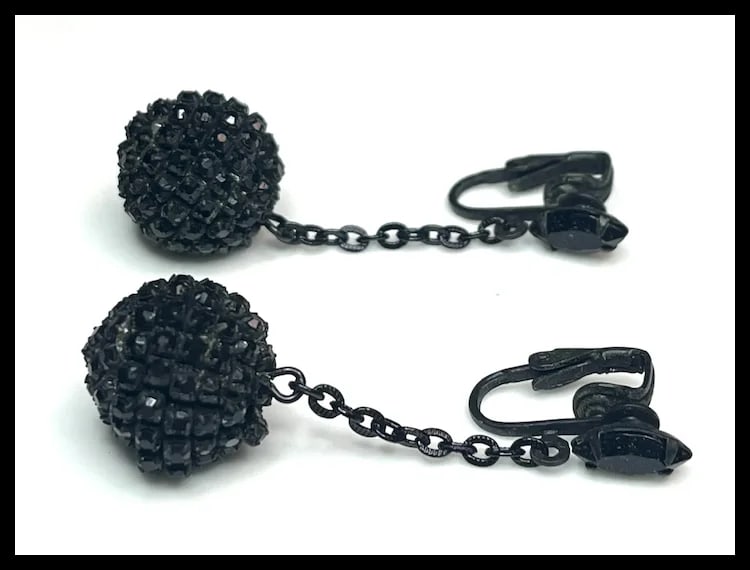 Vintage Rhinestone Sputnik Style Ball Clip-On Statement Earrings - 2