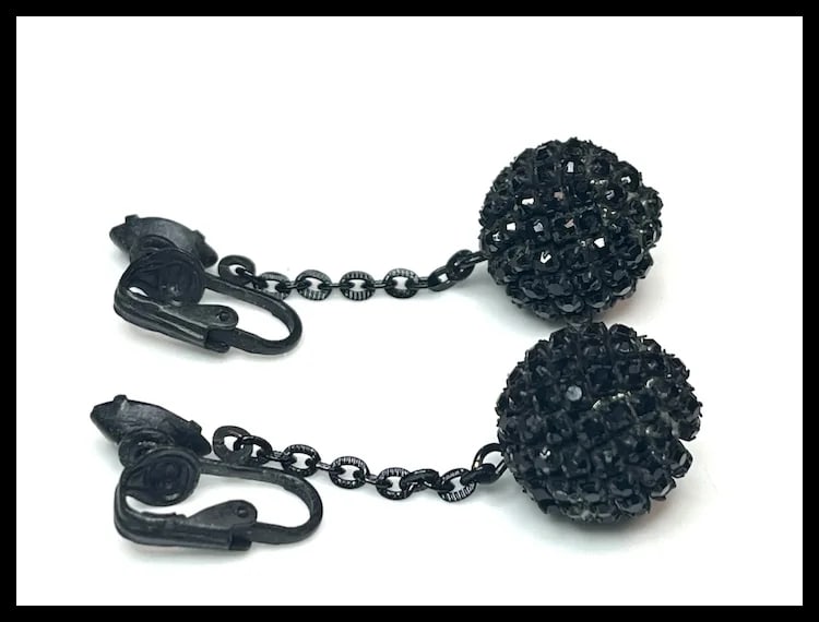 Vintage Rhinestone Sputnik Style Ball Clip-On Statement Earrings - 3