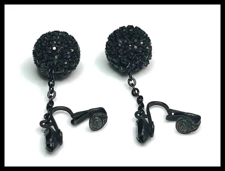Vintage Rhinestone Sputnik Style Ball Clip-On Statement Earrings - 4