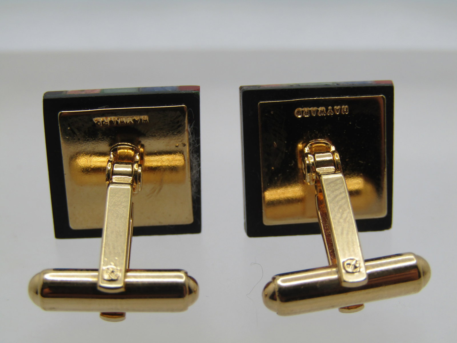 Vintage Inlaid Mixed Hardstone Cufflinks, Signed Hayward, 1960's - 5