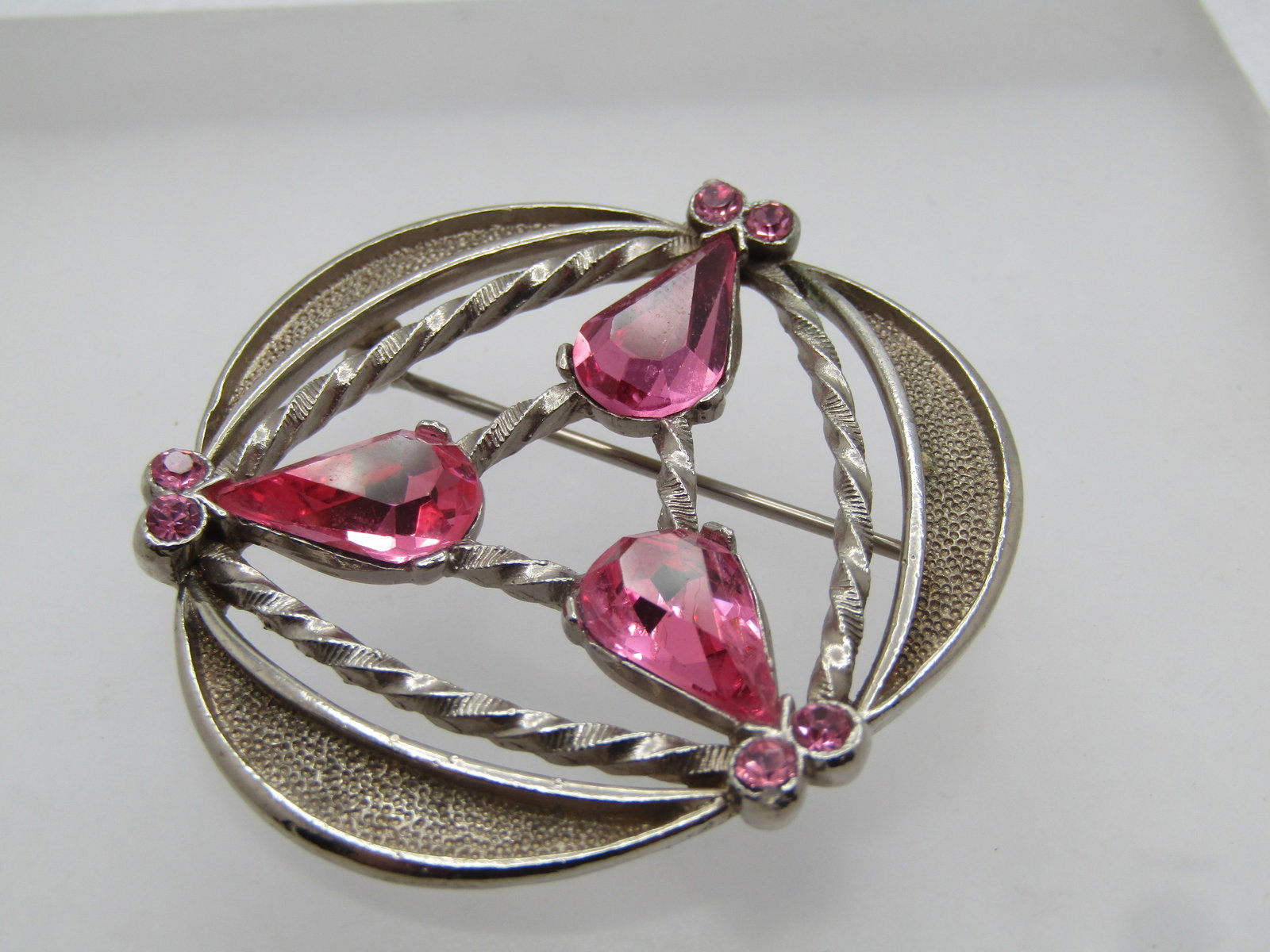 Vintage Pink Rhinestone Brooch, Mod Design, 1960's-1970's - 2