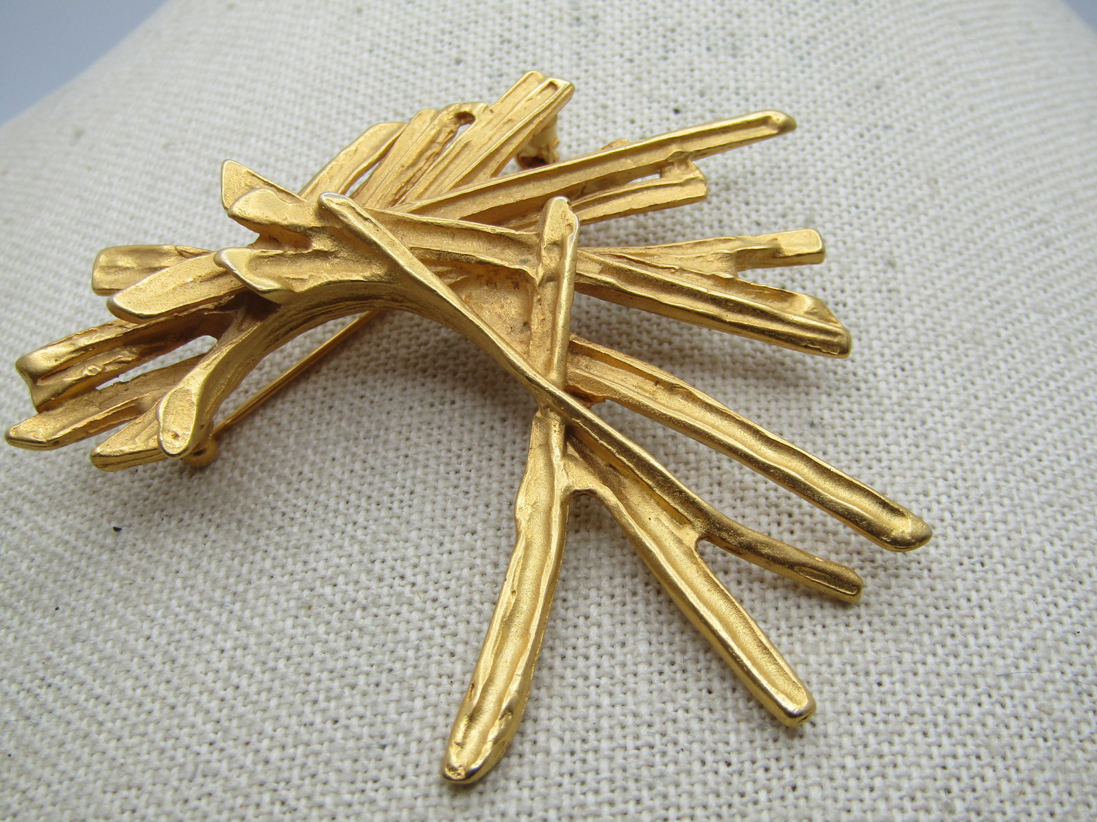 Vintage Gold Tone Mod Stacked Brooch, 1980's, 2.75" - 2