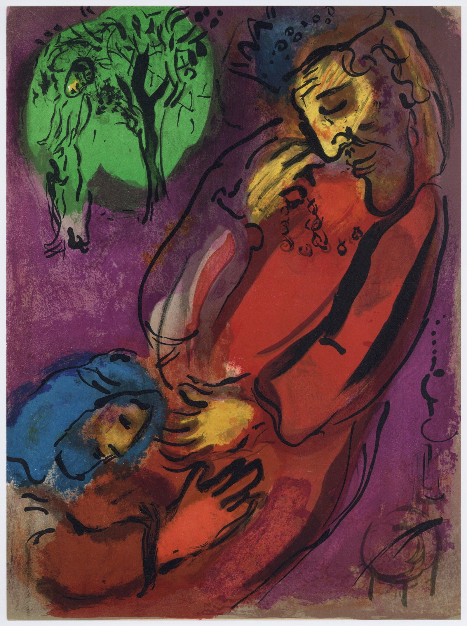 Marc Chagall "David and Absalom" original Bible lithograph: Title:Marc Chagall "David and Absalom" original Bible lithographDescription:Medium: original lithograph. Catalogue reference M 133. This beautiful color lithograph was printed by Mourlot and
