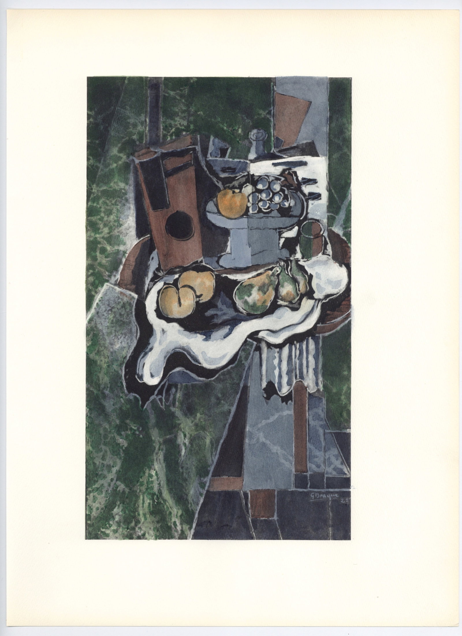 Georges Braque pochoir "Nature morte": Title:Georges Braque pochoir "Nature morte"Description:Medium: pochoir (after the painting). Printed in 1962 in a limited edition of 200 for the scarce Braque 20 Pochoirs portfolio, published in
