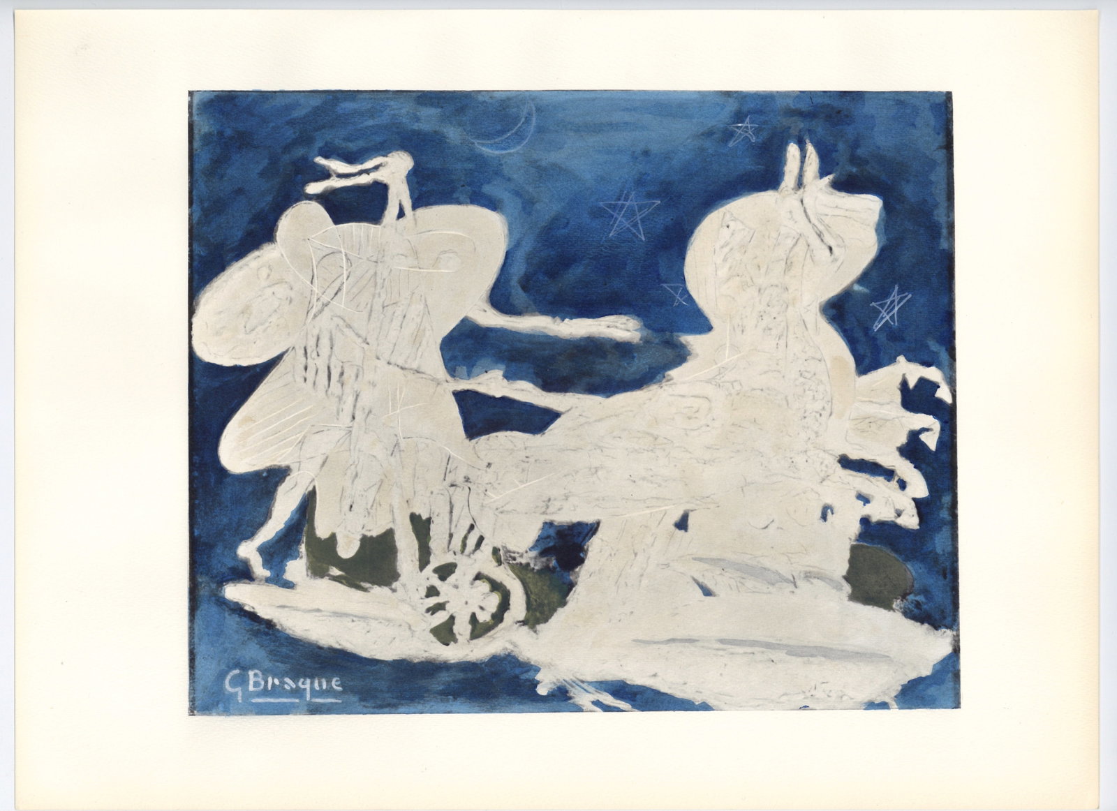 Georges Braque pochoir "Le carrosse": Title:Georges Braque pochoir "Le carrosse"Description:Medium: pochoir (after the painting). Printed in 1962 in a limited edition of 200 for the scarce Braque 20 Pochoirs portfolio, published in Milan