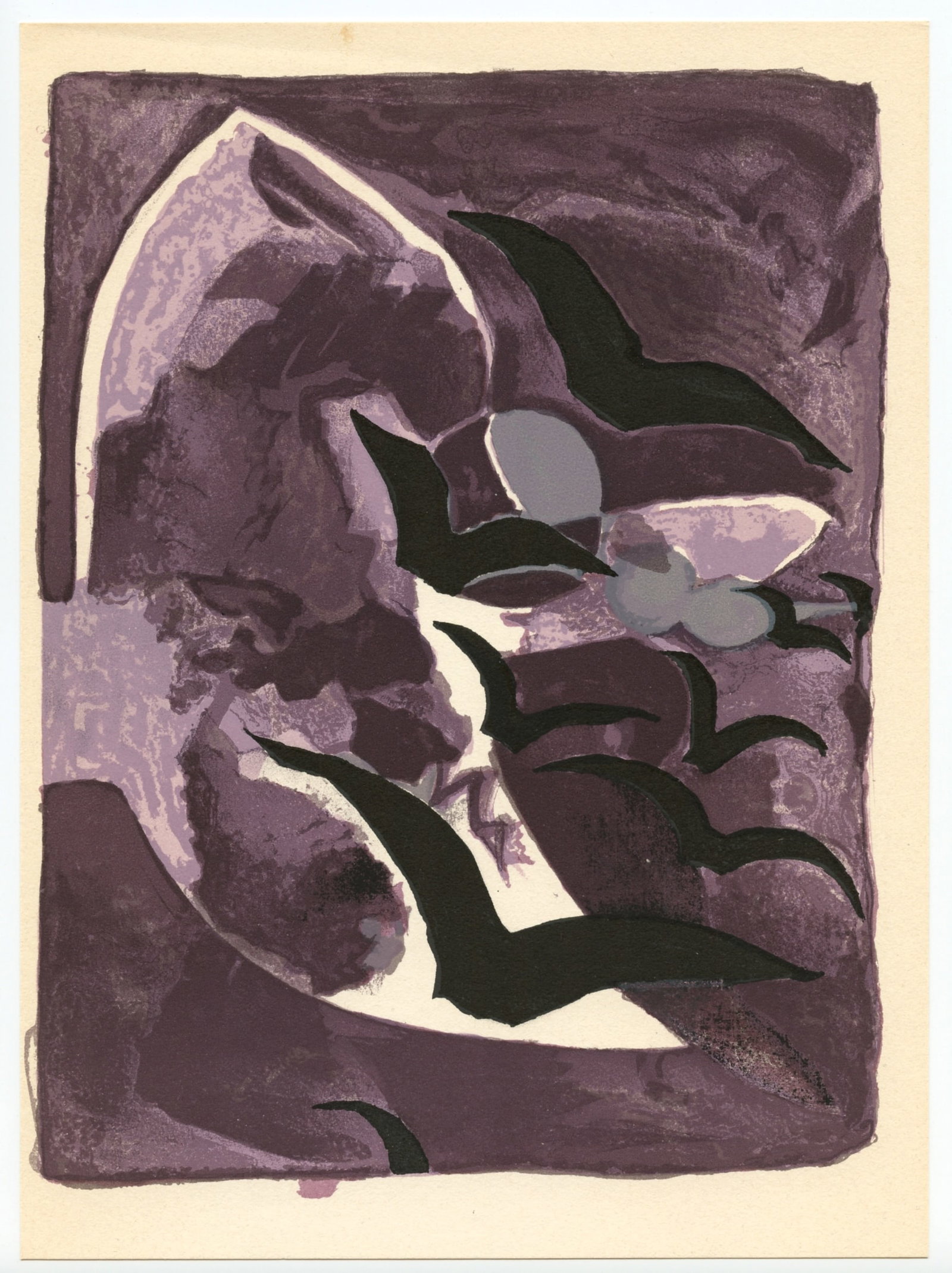 Georges Braque lithograph "Les oiseaux de nuit" Nightbirds: Title:Georges Braque lithograph "Les oiseaux de nuit" NightbirdsDescription:Medium: lithograph (after the gouache). Printed in Paris in 1964 by Mourlot Freres and issued in an edition of 2000 on