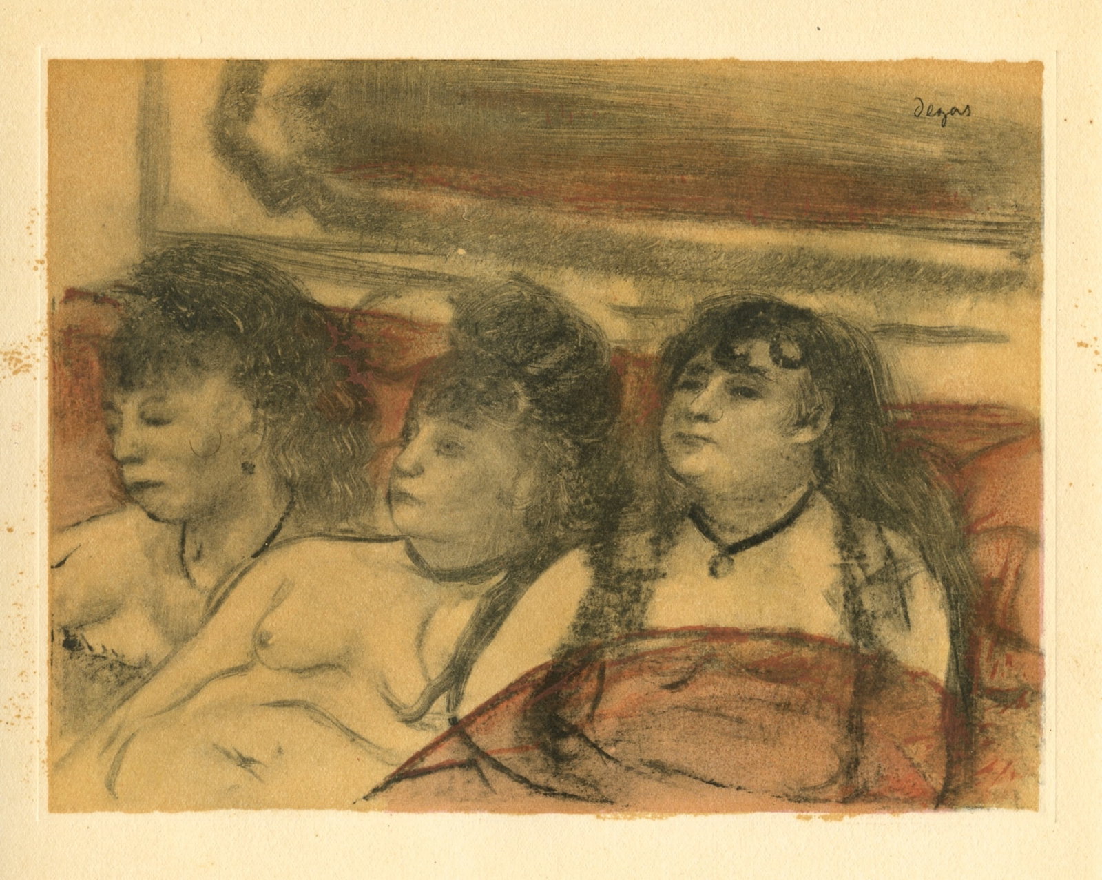 Edgar Degas monotype "Trois Femmes de face": Title:Edgar Degas monotype "Trois Femmes de face" Description:Medium: engraving with pochoir coloring. This recreation (after the original monotype) was printed in a limited edition of 1000 and publis