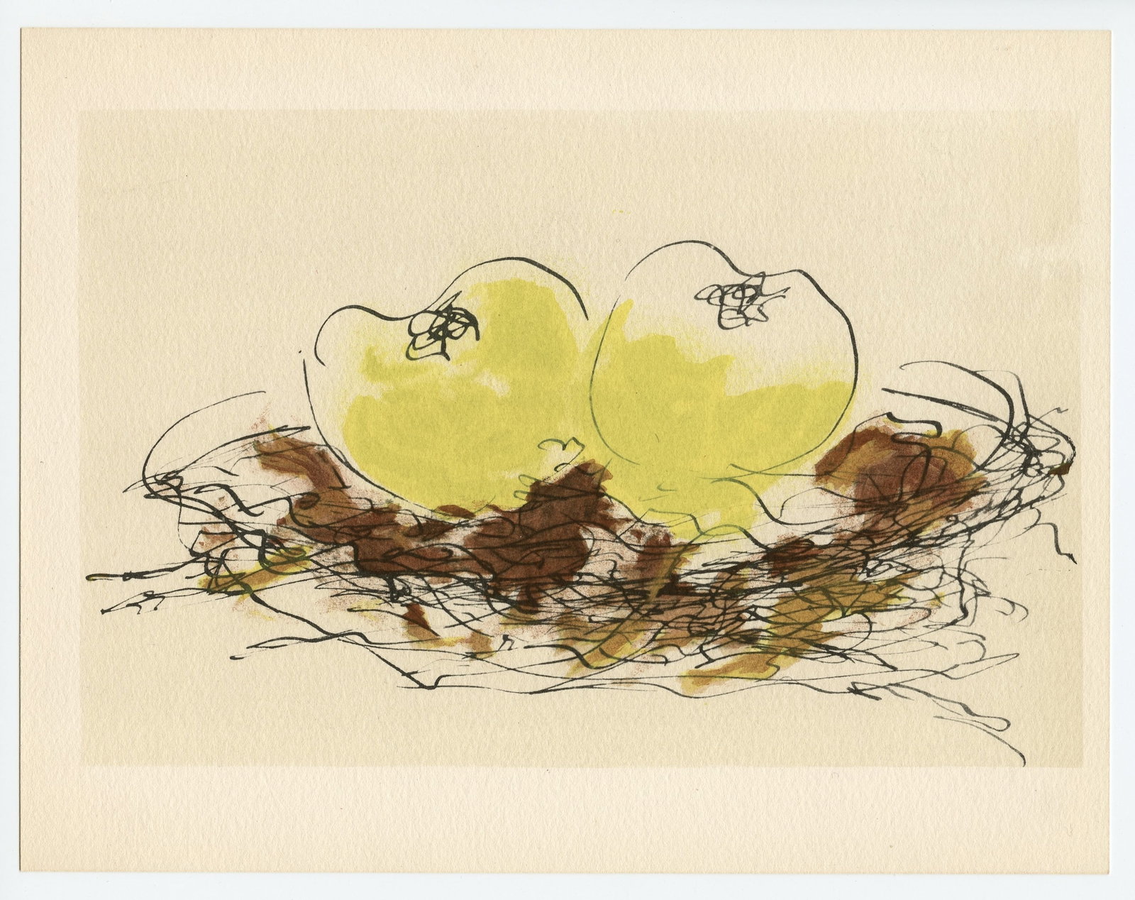 Georges Braque 1959 pochoir "Pommes": Title:Georges Braque 1959 pochoir "Pommes"Description:Medium: pochoir (after the watercolor). Printed in 1959 at the Daniel Jacomet atelier and published in an edition of 900 by Editions XXe Siecle