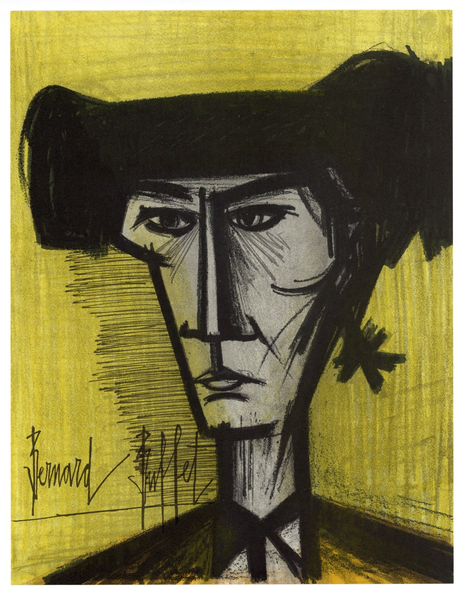 Bernard Buffet original lithograph "Torero": Title:Bernard Buffet original lithograph "Torero"Description:Medium: original lithograph. Printed in Paris in 1968 by the Mourlot Freres atelier. Size: 12 1/4 x 9 1/2 inches (310 x 240 mm). Signed in