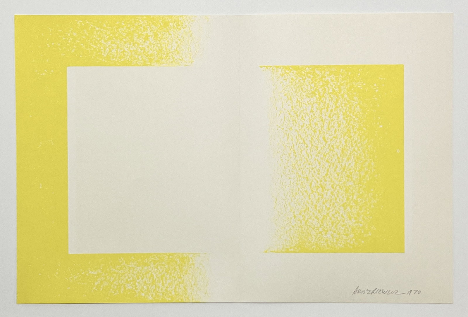 Richard Anuszkiewicz original lithograph "Yellow Reversed": Title:Richard Anuszkiewicz original lithograph "Yellow Reversed"Description:Medium: original lithograph. Printed in 1970 and published by Art In America. Size: 11 1/4 x 16 3/4 inches (283 x 427 mm).