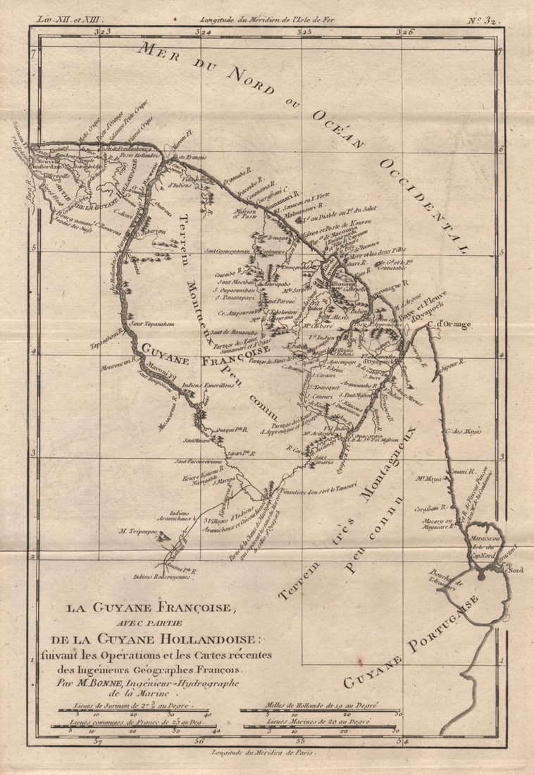 La Guyane Françoise, avec partie de la G. Hollandoise. Guianas. BONNE 1780 map (1 of 1)