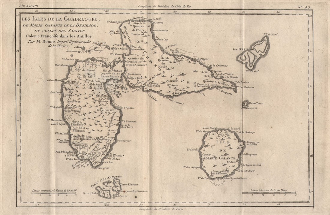 Les Isles de la Guadeloupe, de Marie Galante… Îles des Saintes. BONNE 1780 map (1 of 1)