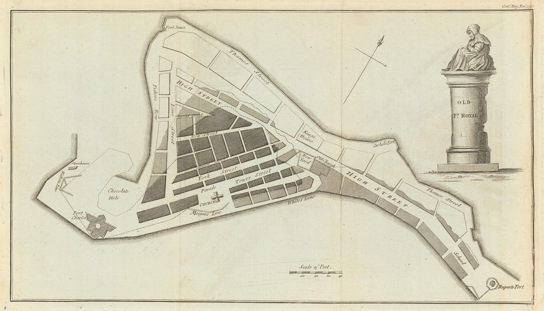 Plan of the Town of Old Port Royal, in the Island of Jamaica. GENTS MAG 1785 map (1 of 1)