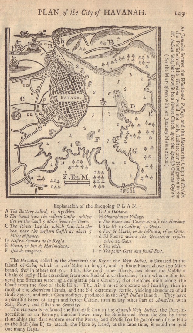 Plan of the City of Havana. Cuba. GENTS MAG 1740 old antique map chart: Title: Plan of the City of Havana. Cuba. GENTS MAG 1740 old antique map chart Description: [Plan of the City of Havana] by Unattributed. Published 1740. Antique copperplate map. Size 18 x 12 cm | 7.0