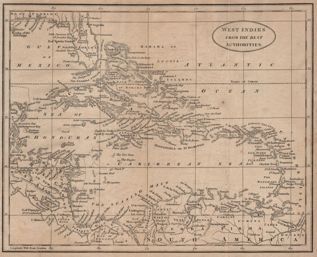 West Indies from the best authorities by Richard Brookes 1812 old antique map: Title: West Indies from the best authorities by Richard Brookes 1812 old antique map Description: West Indies from the best Authorities' by Brookes, Richard. Published 1812. Antique copperplate map. S