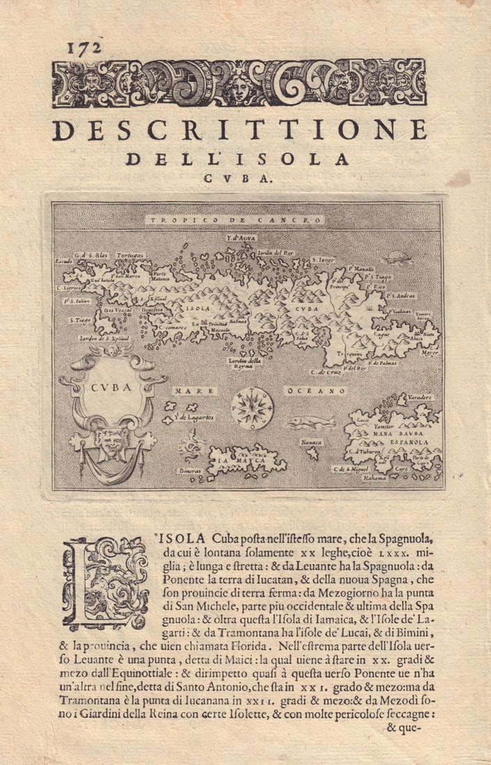 Descrittione dell' Isola di Cuba. PORCACCHI. Jamaica Hispaniola 1590 old map (1 of 1)