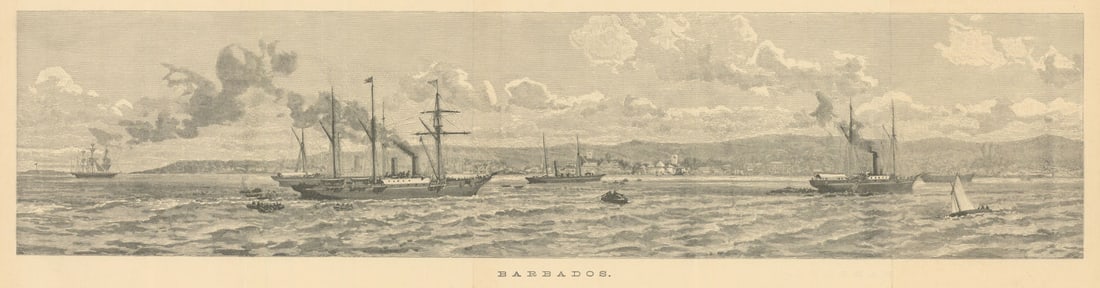 Barbados. Panorama of Bridgetown from the sea 1889 old antique print picture (1 of 1)