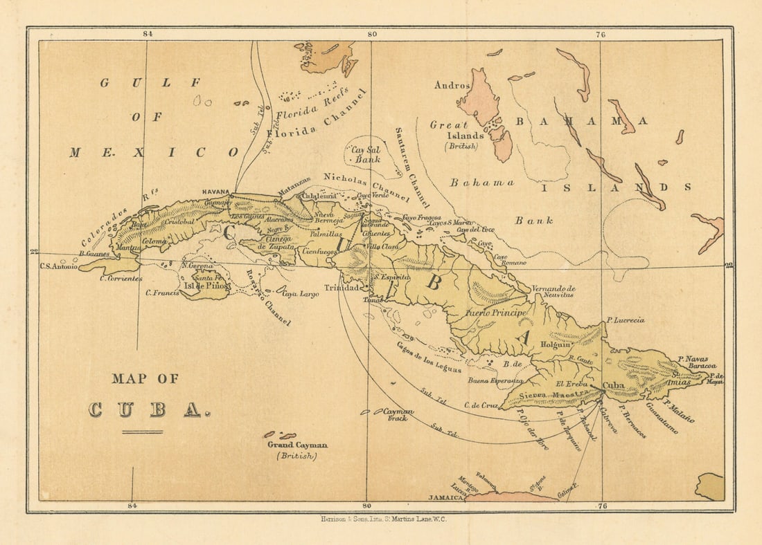 Map of Cuba. WASHINGTON EVES 1889 old antique vintage plan chart (1 of 1)