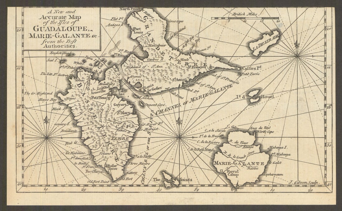 A new & accurate map of the isles of Guadaloupe, Marie-Galante. GIBSON 1759 (1 of 1)