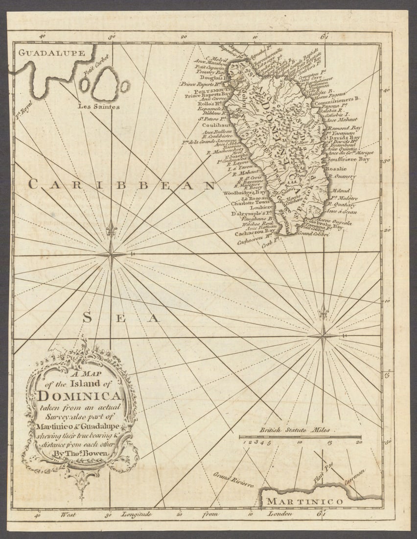 A Map of the Island of Dominica… also part of Martinico & Guadalupe. Bowen 1778: Title: A Map of the Island of Dominica… also part of Martinico & Guadalupe. Bowen 1778 Description: A Map of the Island of Dominica taken from an actual Survey: also part of Martinico & Guad