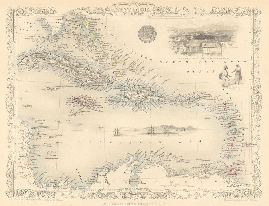 WEST INDIA ISLANDS'. Caribbean Indies Antilles Bahamas. TALLIS/RAPKIN 1851 map (1 of 1)