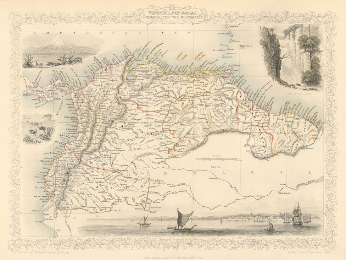 VENEZUELA, NEW GRANADA, EQUADOR & THE GUYANAS'. Ecuador.TALLIS/RAPKIN 1851 map (1 of 1)