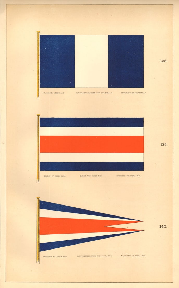 CENTRAL AMERICAN MARITIME FLAGS. Guatemala & Costa Rica Ensign & Merchant 1873 (1 of 1)