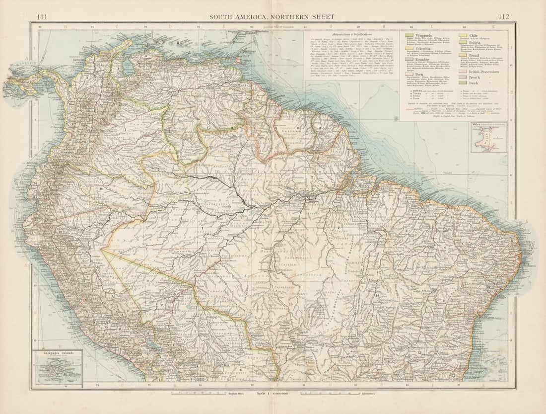 South America, North. Amazonia Brazil Venezuela Colombia Ecuador TIMES 1900 map (1 of 1)